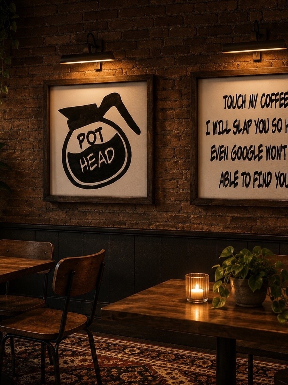 Framed Coffee Wall Art - Black & White Pot Head Print